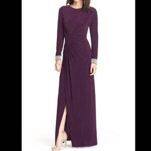 vince camuto beaded cuff ruched jersey dress